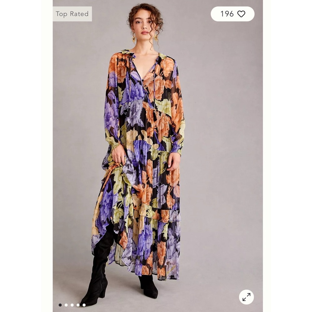 Anthropologie The Marais Printed Chiffon Maxi Dress Purple Floral